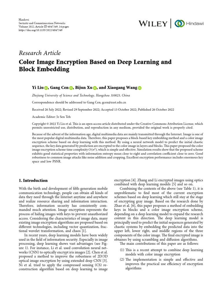 2022 - 6047349 Color Image Encryption Based On Deep Learning and Block ...