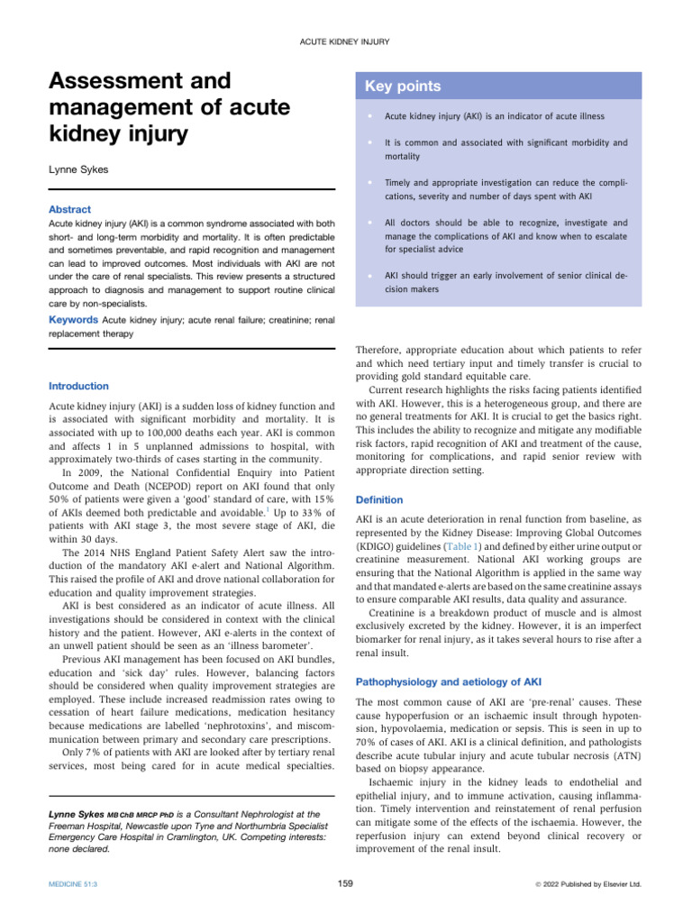 Assessment and Management of Acute Kidney Injury | PDF | Organ (Anatomy ...