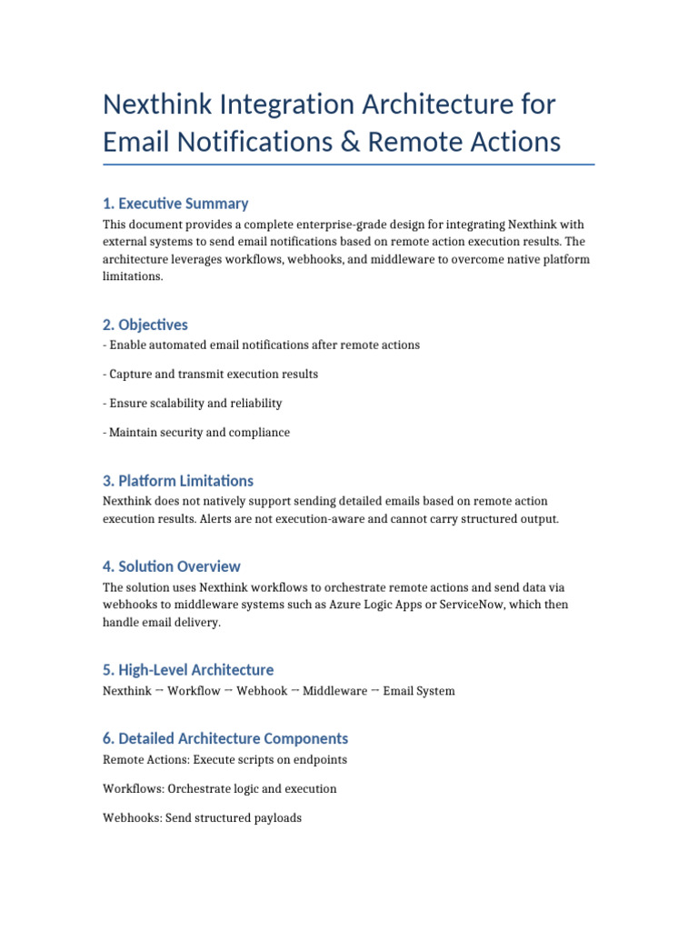 Nexthink Integration Design 10 Pages | PDF