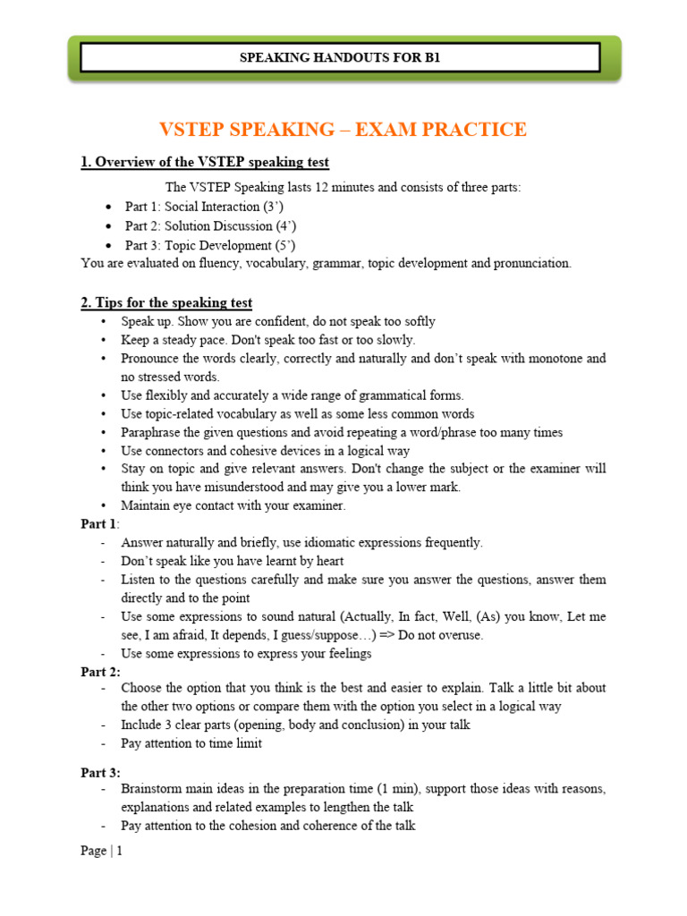 T03 - Speaking - VSTEP Speaklng Test Practice | PDF | Psychology ...