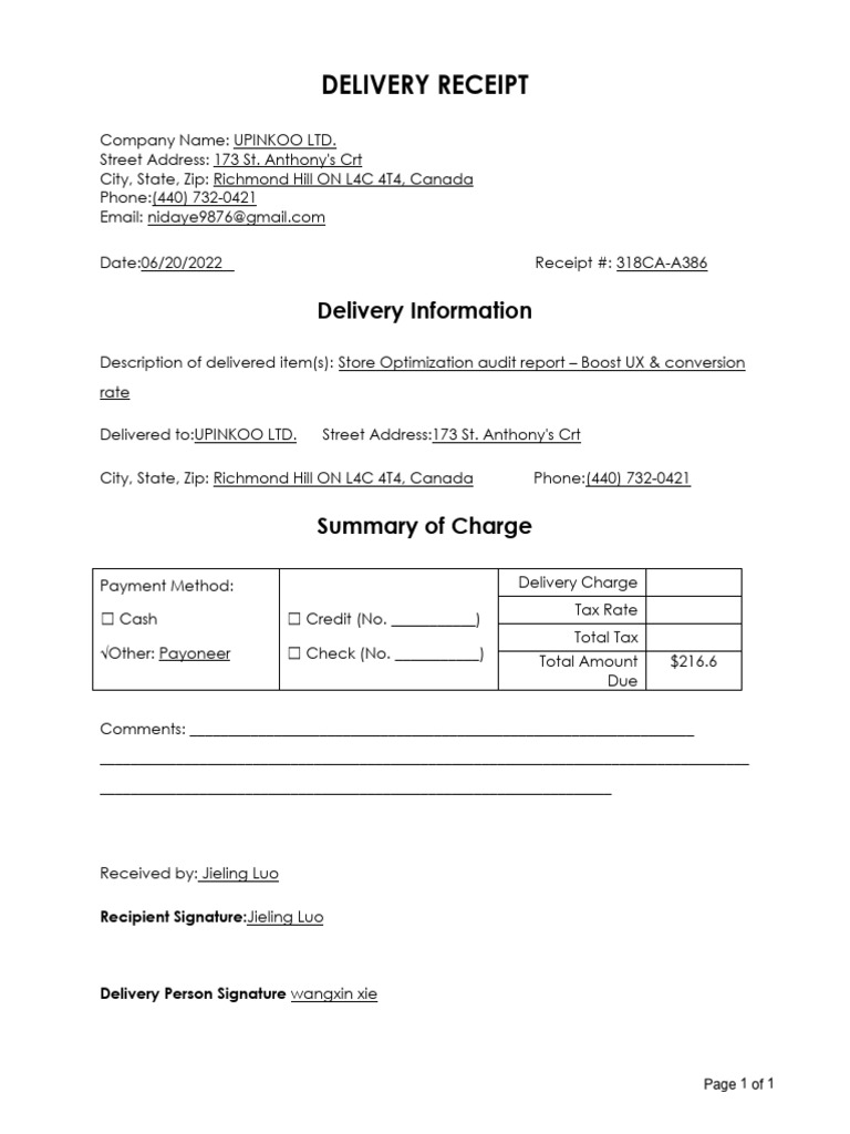 Proof of Services Delivered | PDF