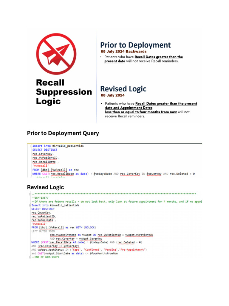 Recall Suppression Logic Modification | PDF