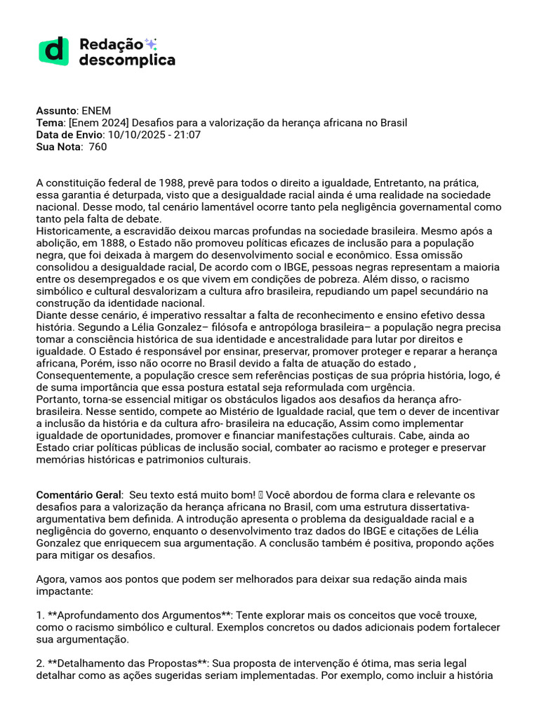 (Enem 2024) Desafios para A Valorização Da Herança Africana No Brasil ...