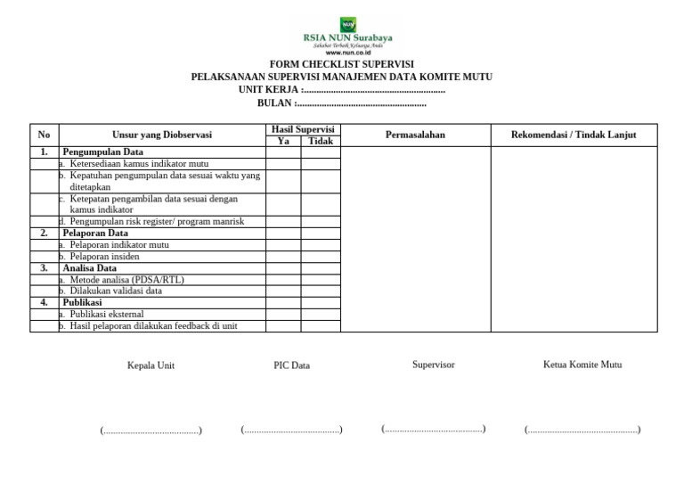 03 Master Form Checklist Supervisi Unit | PDF
