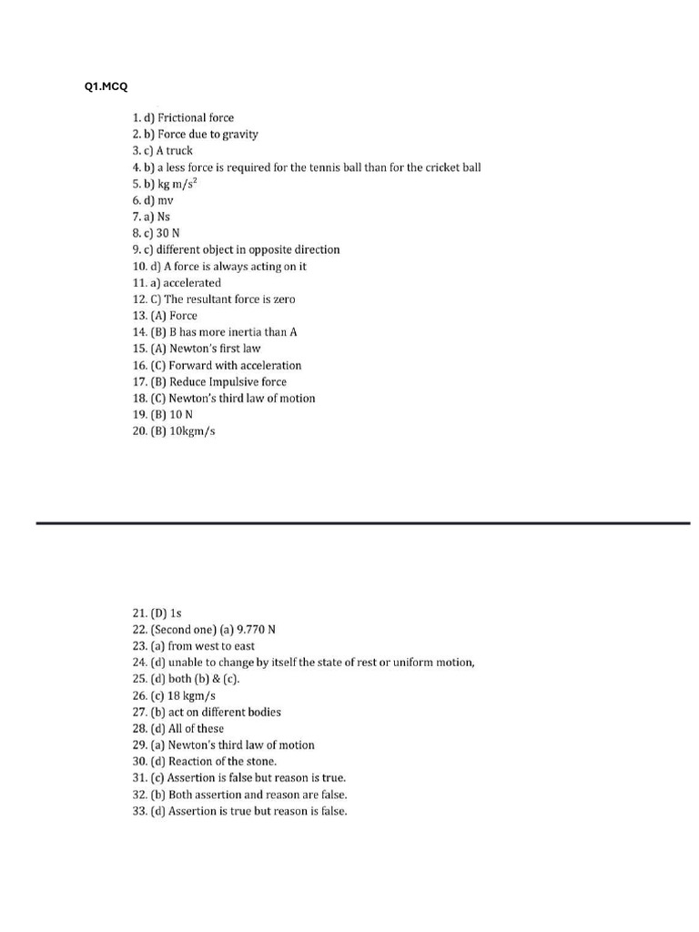Physics Answer Key | PDF | Force | Pressure