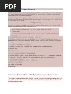 A Birthday Party Program Template
