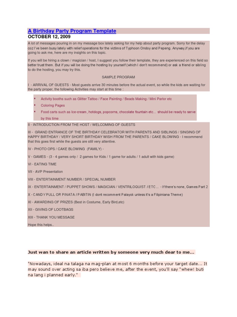 Sample Program For Kiddie Birthday Party - htlasopa