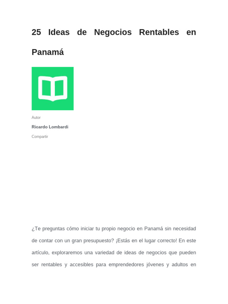 25 Ideas de Negocios Rentables en Panamá | PDF | Las compras en línea ...
