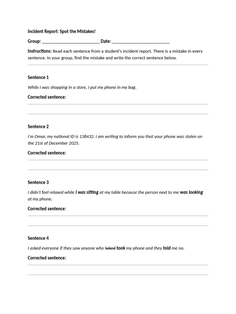 Incident Report - Correct The Errors | PDF