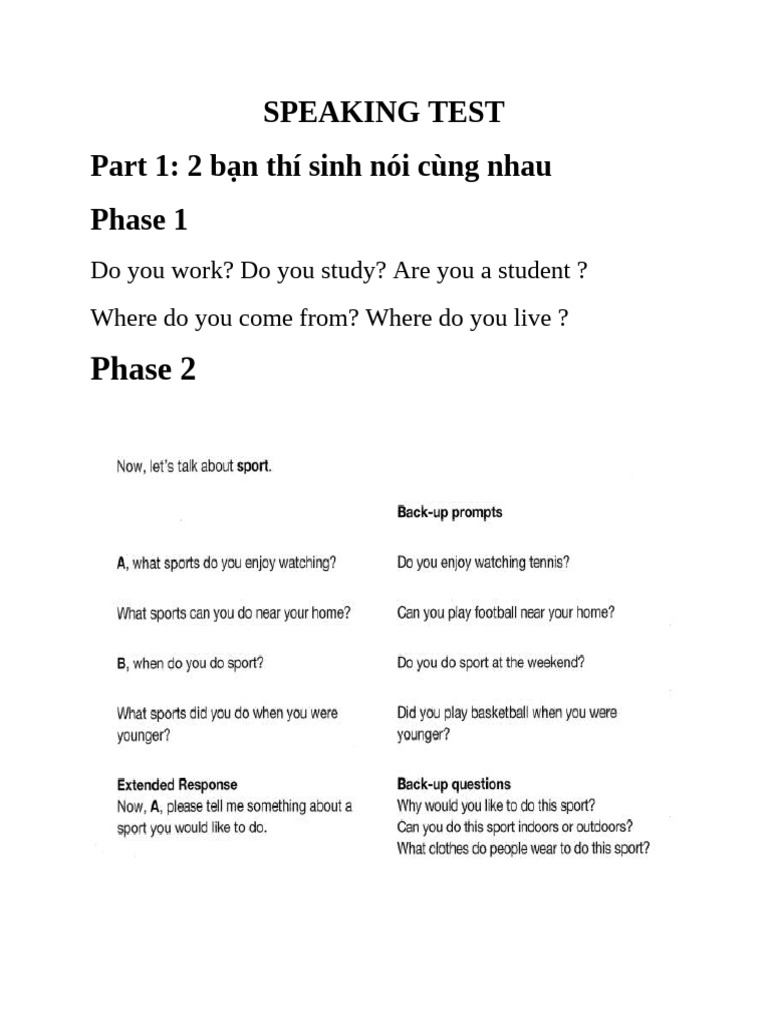 Speaking Test - Ket Bò | PDF
