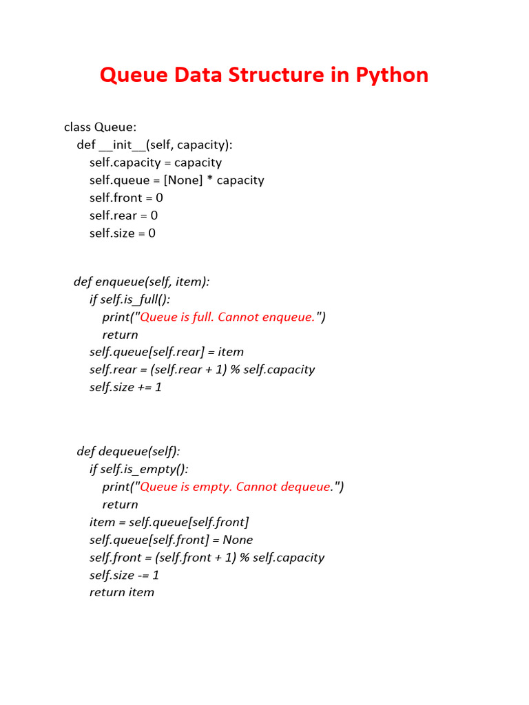 Queue Data Structure in Python | PDF