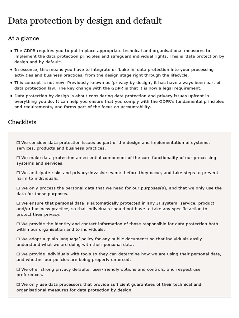 Data Protection by Design and Default | PDF