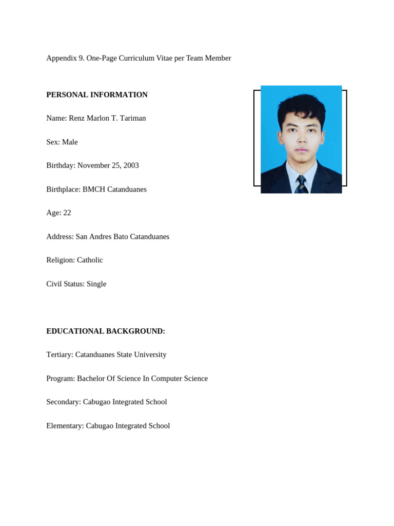 Appendix 9 Curriculum Vitae R | PDF