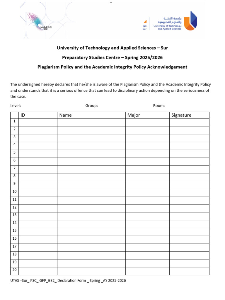 Student Declaration Sheet | PDF