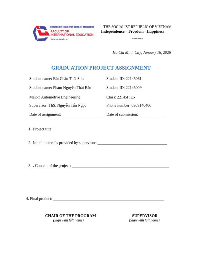 Graduation Project Assignment Template - Fie (New) | PDF