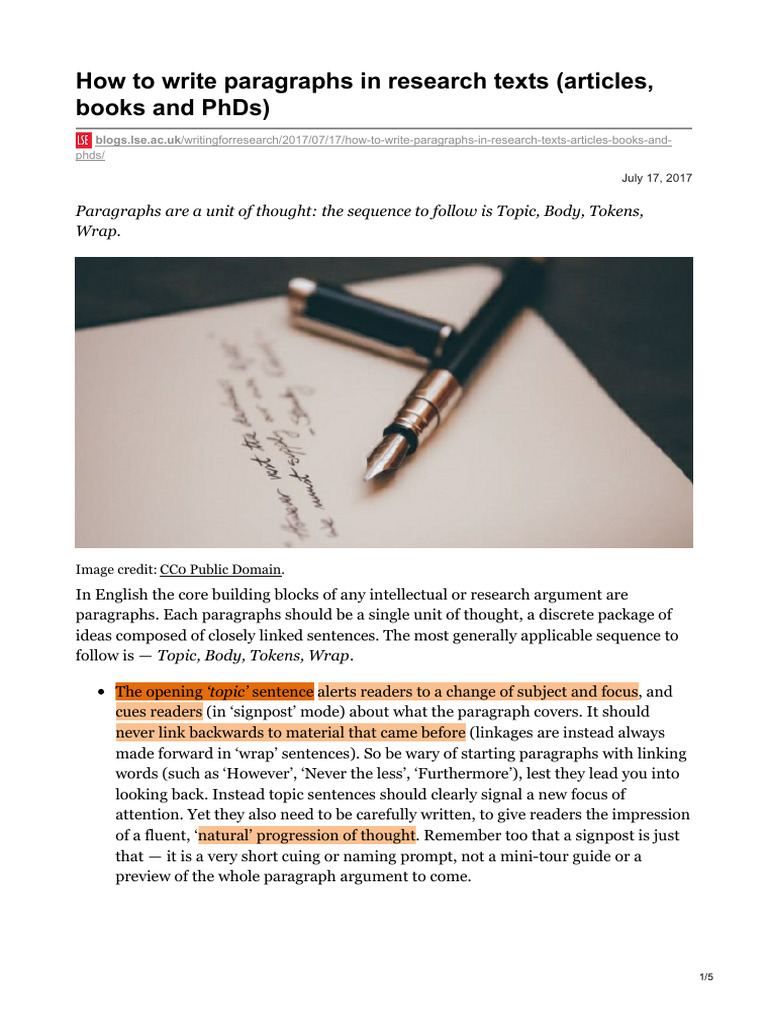 How To Write Paragraphs in Research Texts Articles Books and PhDs | PDF