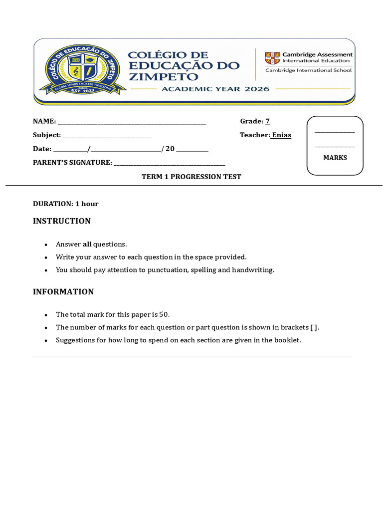GP Progress Test 1st Term | PDF