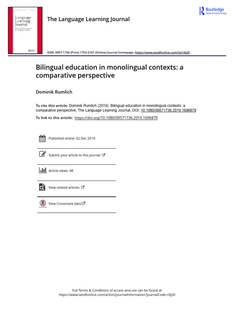 Bilingual Education in Monolingual Conte | PDF | Multilingualism | Teachers