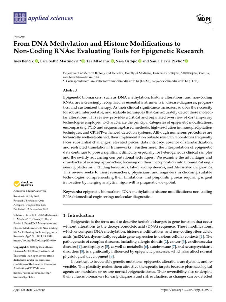 Applsci 15 09940 | PDF | Dna Methylation | Epigenetics