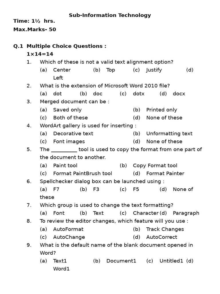Class IX Information Technology Paper | PDF