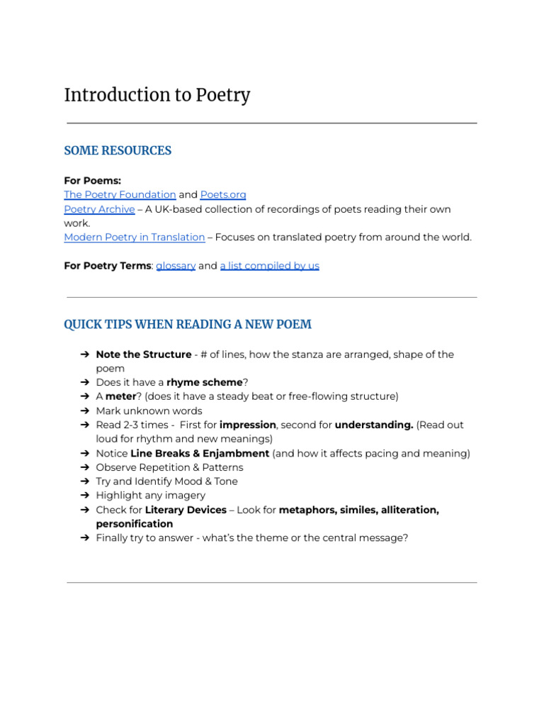 Poetry 101 - Basics & Resources | PDF
