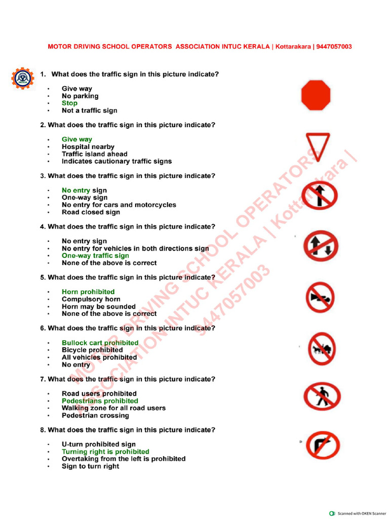 Driving License Learners Exam MCQ | PDF