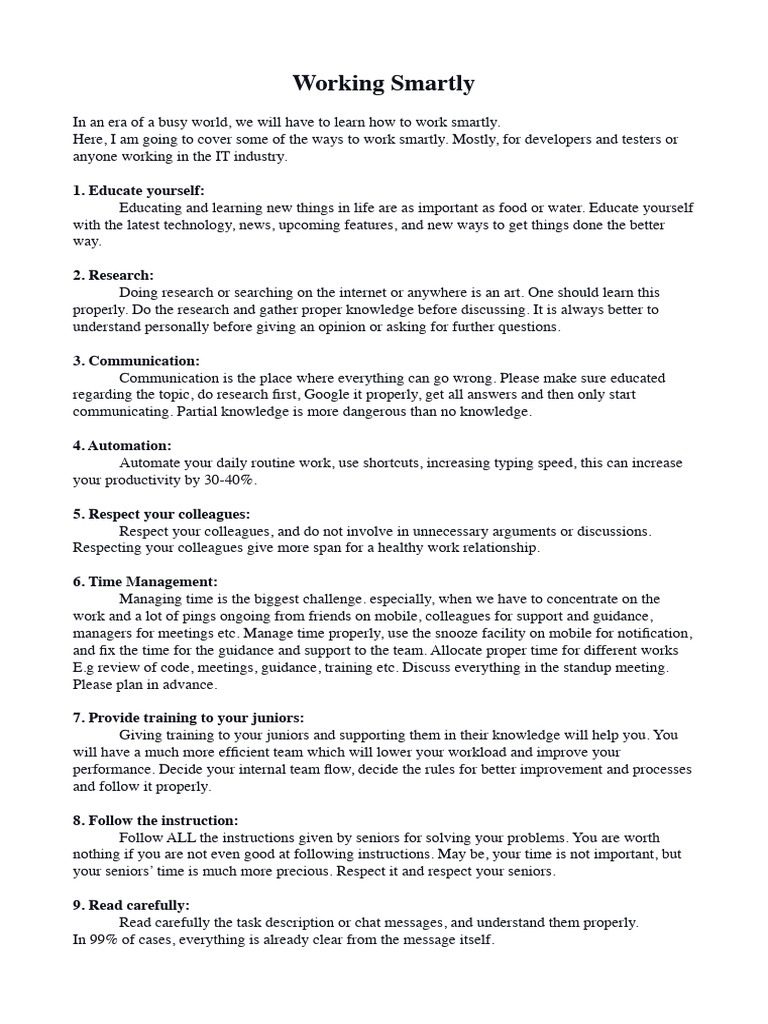 Work Smartly | PDF | Chess Theory