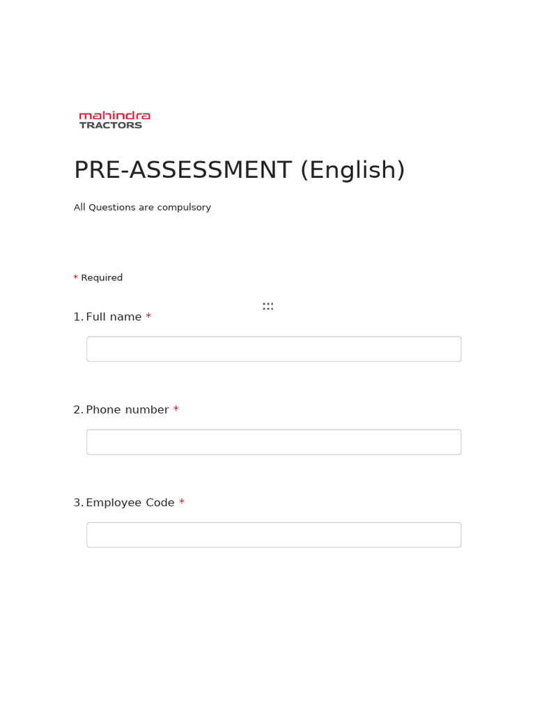 Pre Assessment (English) | PDF