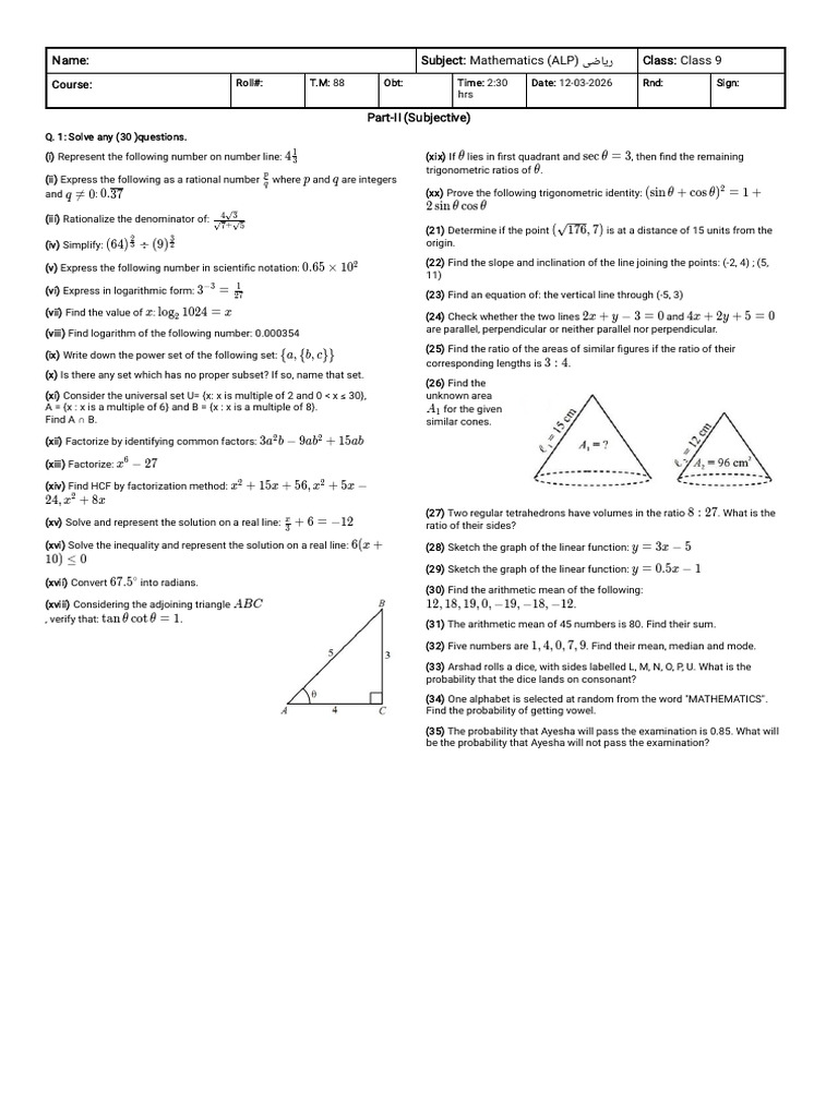 9th Math S - Q | PDF