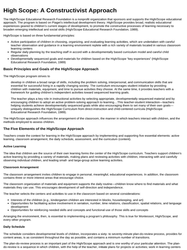 High Scope Education | PDF | Curriculum | Learning