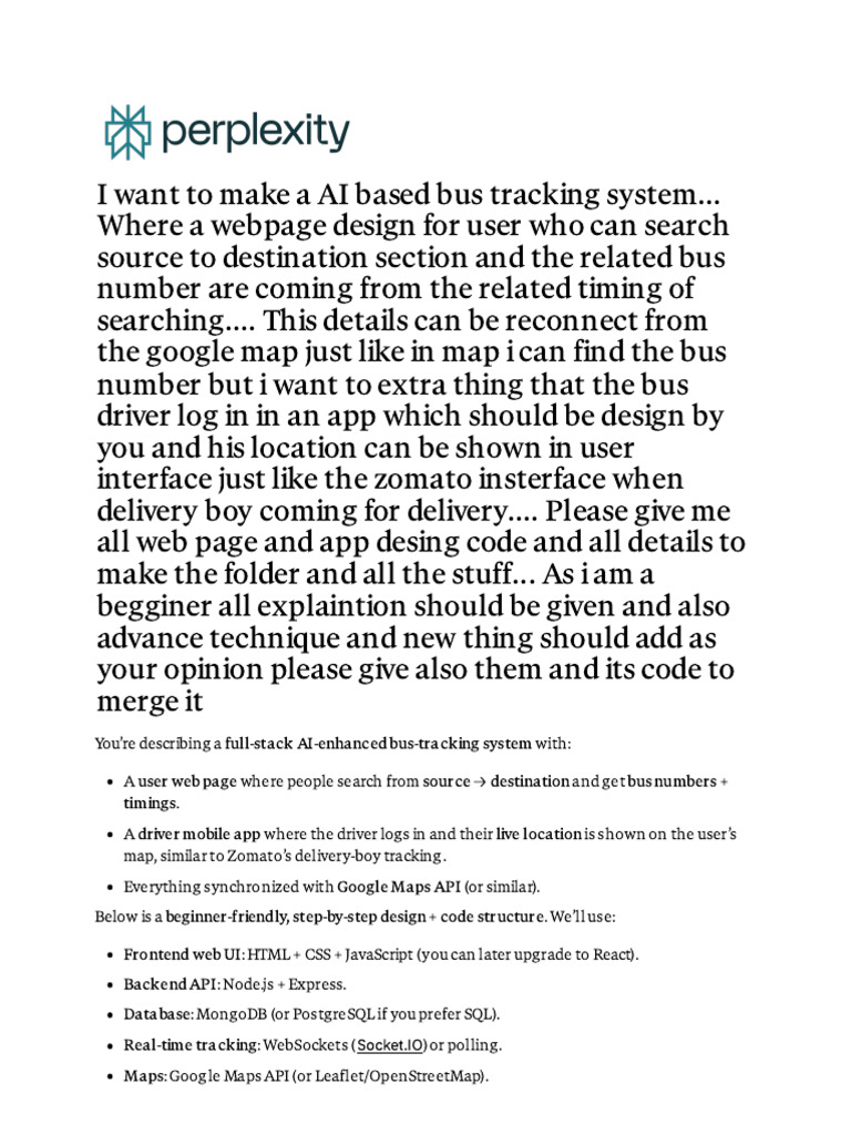 I Want To Make A AI Based Bus Tracking System... | PDF