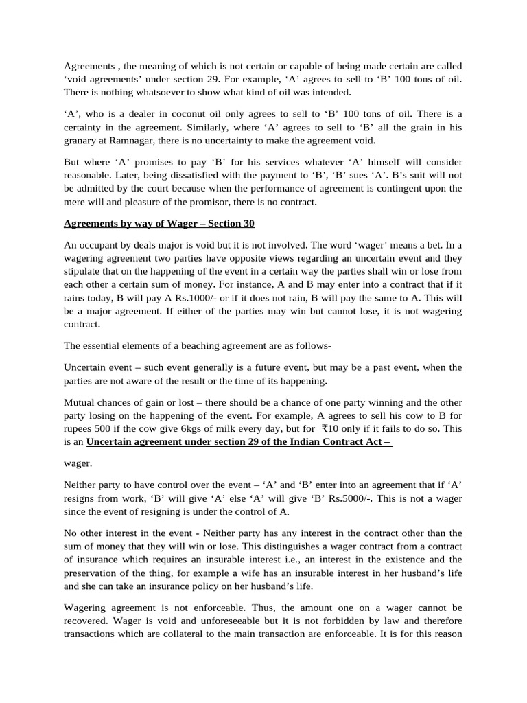 Void Agreement Under Section 29 and 30 of Ica | PDF