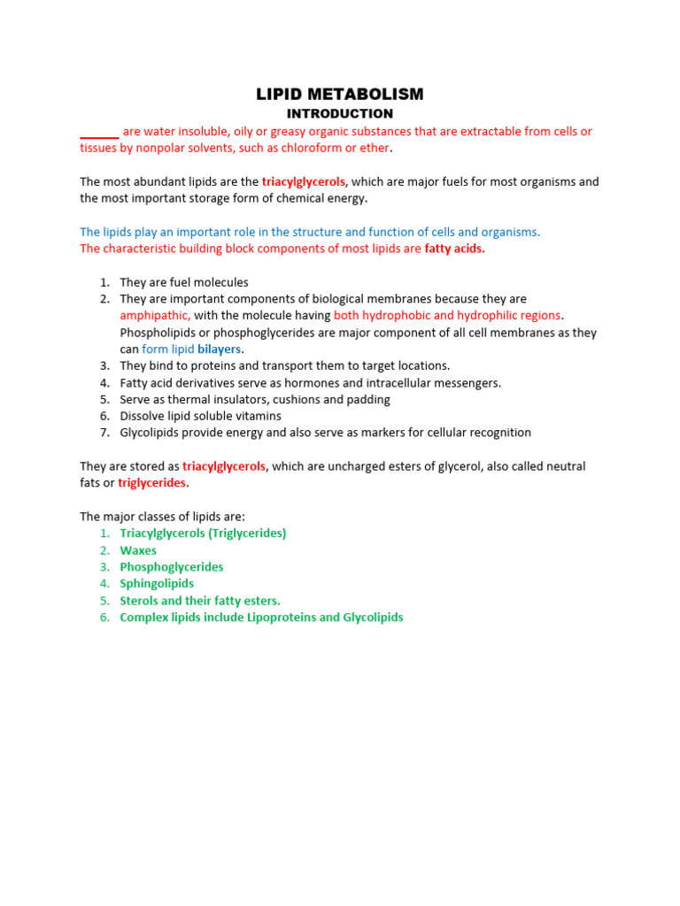 Lipids Introduction 2024 | PDF | Lipid | Fatty Acid