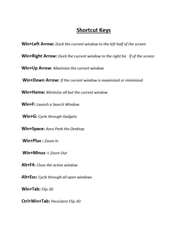 Shortcut Keys | PDF | System Software | Software