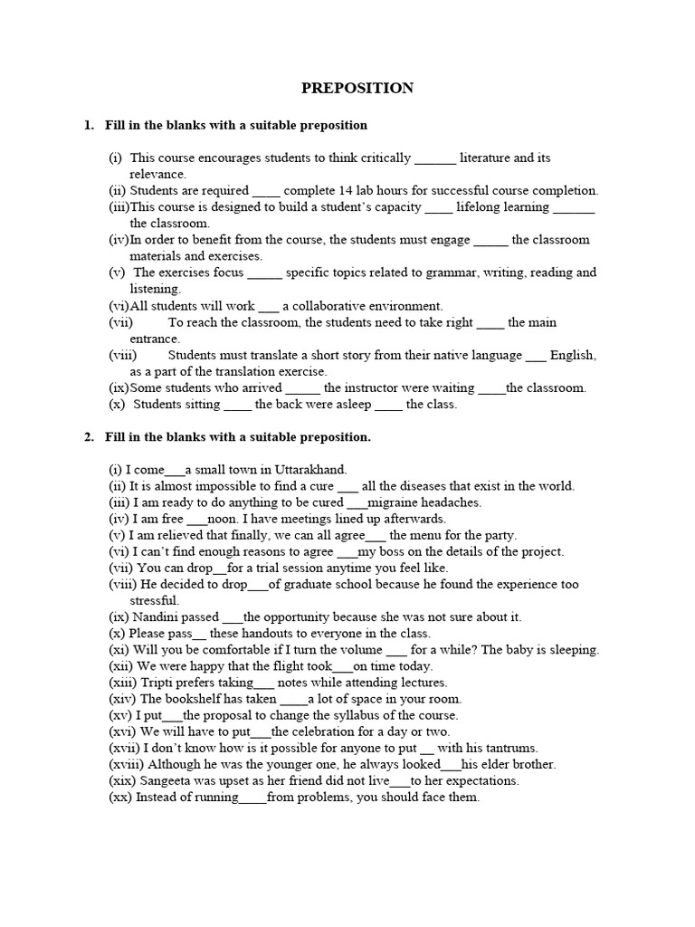 Preposition Exercises | PDF