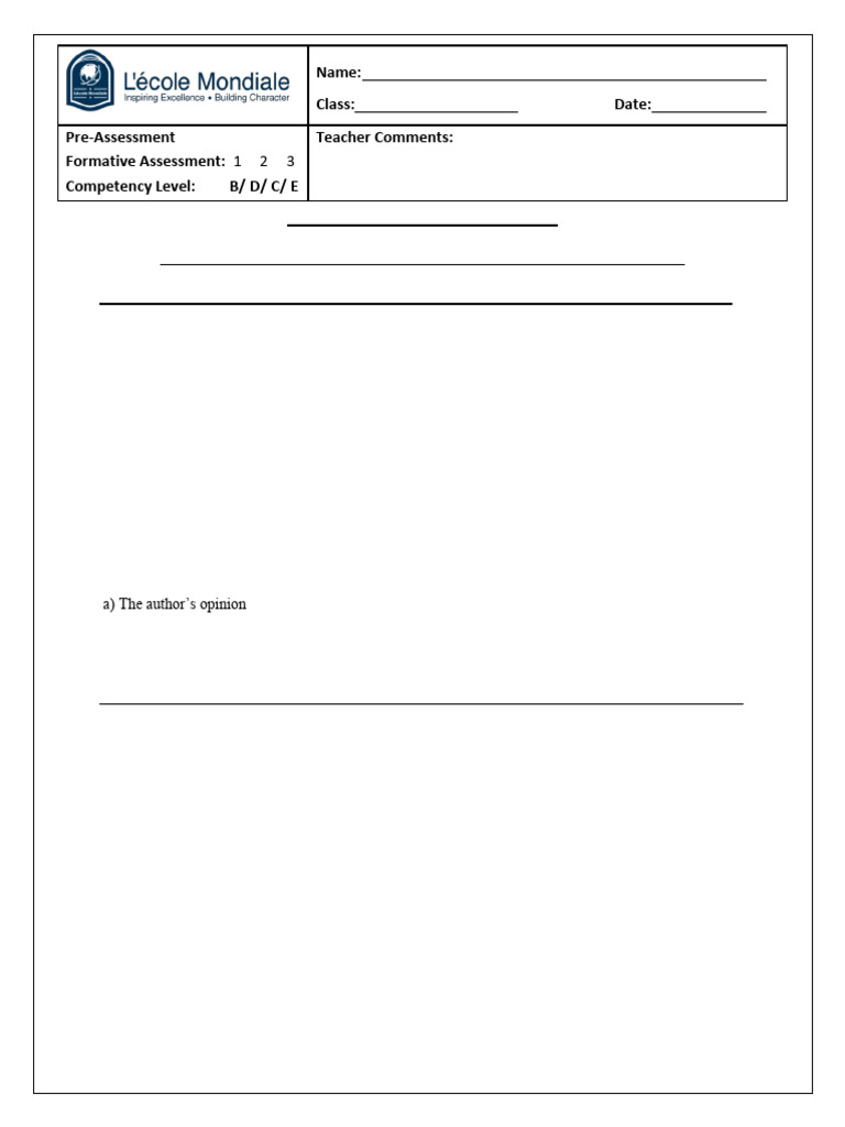 Formative Assessment 1 Unit 2 Changed | PDF