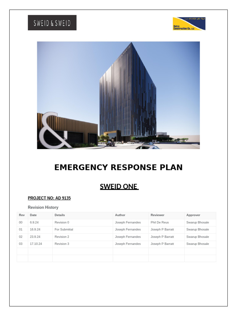 Emergency Response Plan - Sweid One Rev03 | PDF | Emergency | First Aid