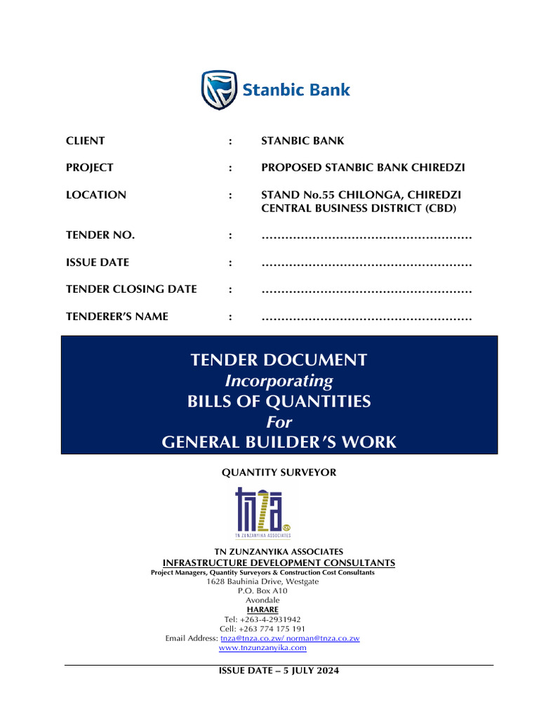 General Building Works - Proposed Stanbic Bank Chiredzi Tender Document ...