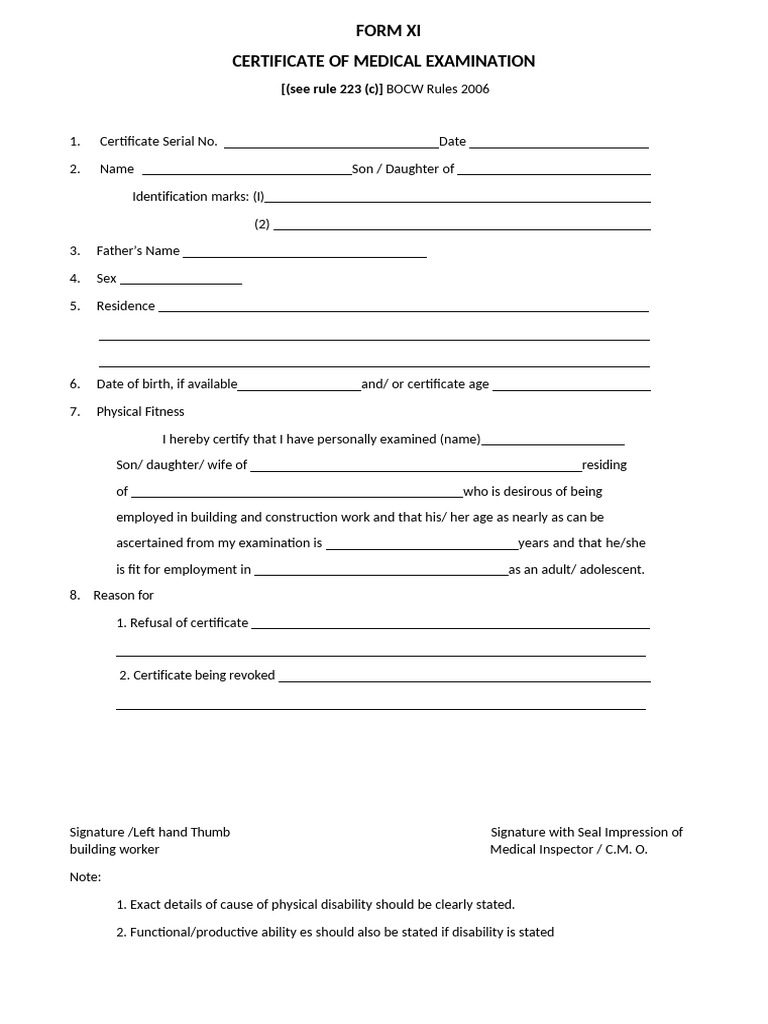 Ssecgl - Ehs-007 Medical Form 11 | PDF