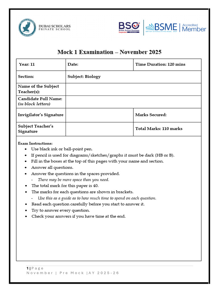 MS - Y11 - Pre Mock - November 2025 - AY 2025-26 | PDF