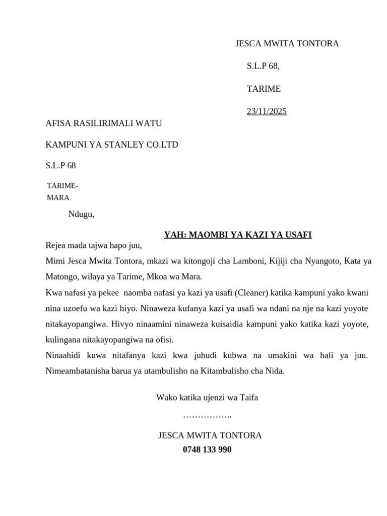 Barua Ya Kazi 2 | PDF