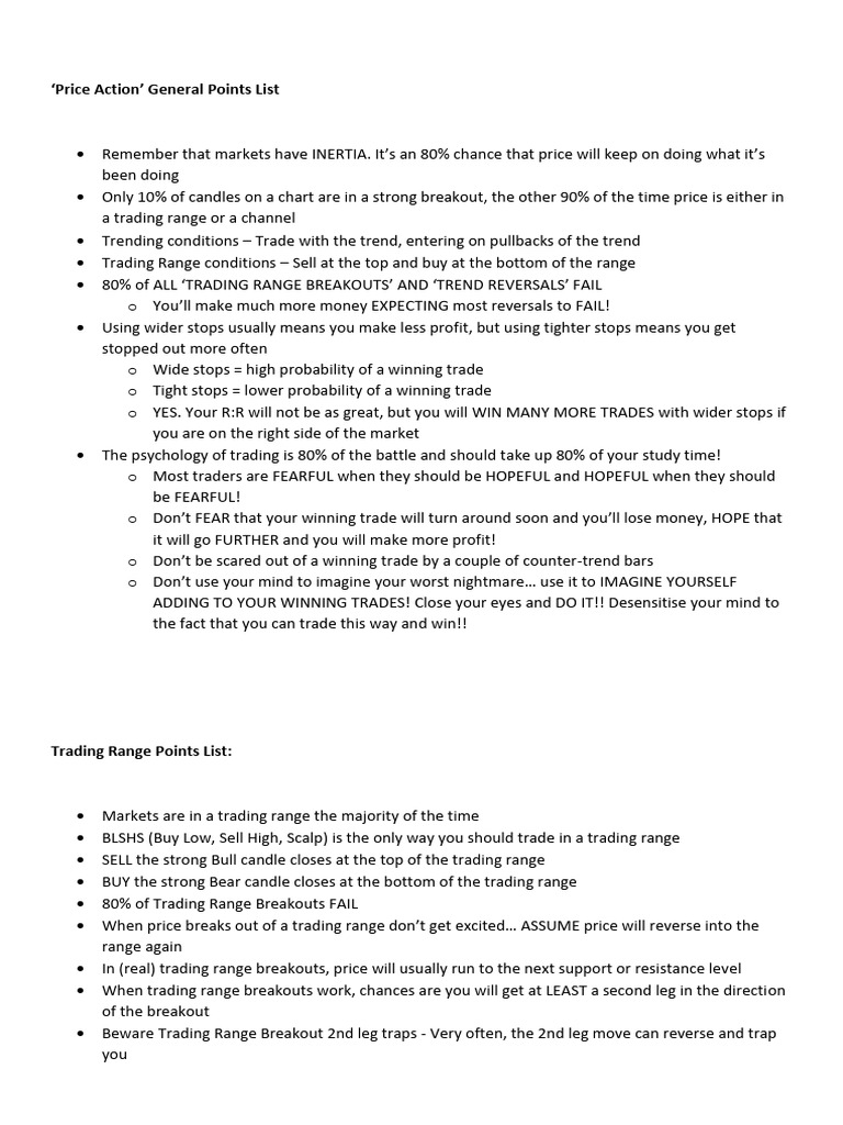 Price Action Course - Points Summary | PDF