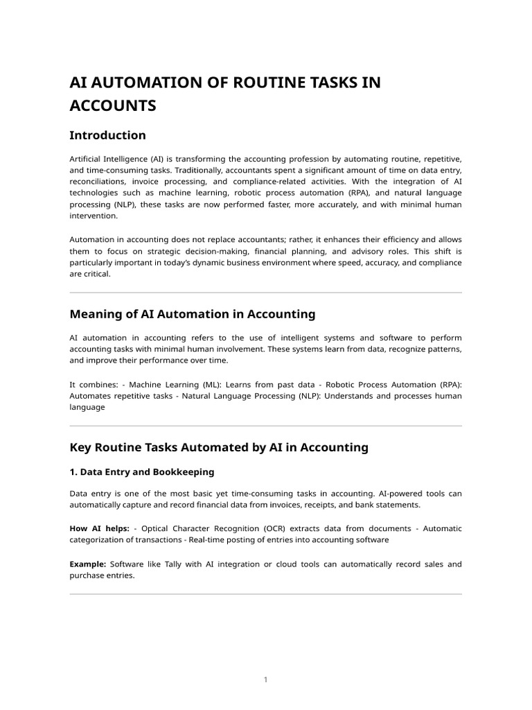 Ai Automation of Routine Tasks in Accounting | PDF