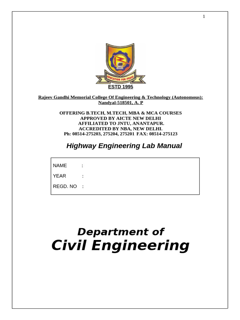 Highway Engg Lab Manual | PDF | Construction Aggregate