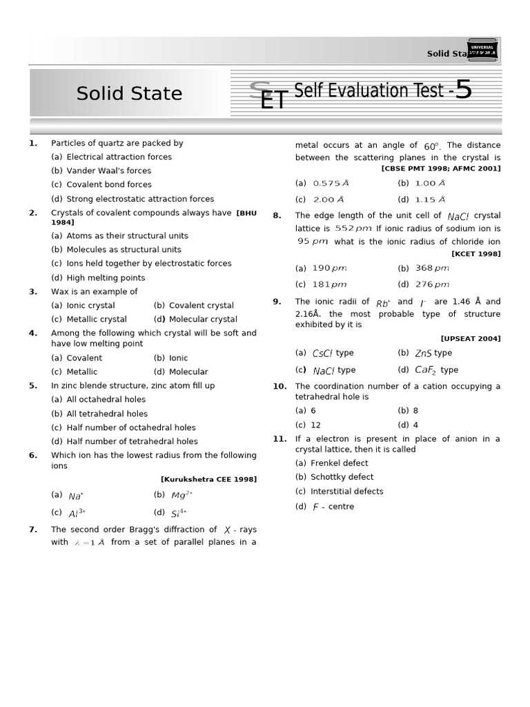 04 Solid State Set Test Final e | PDF