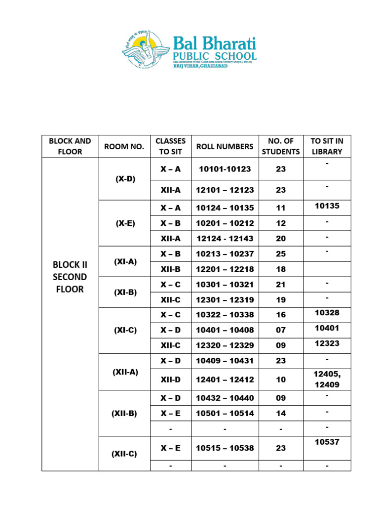 Seating Plan (Hy) X & Xii | PDF