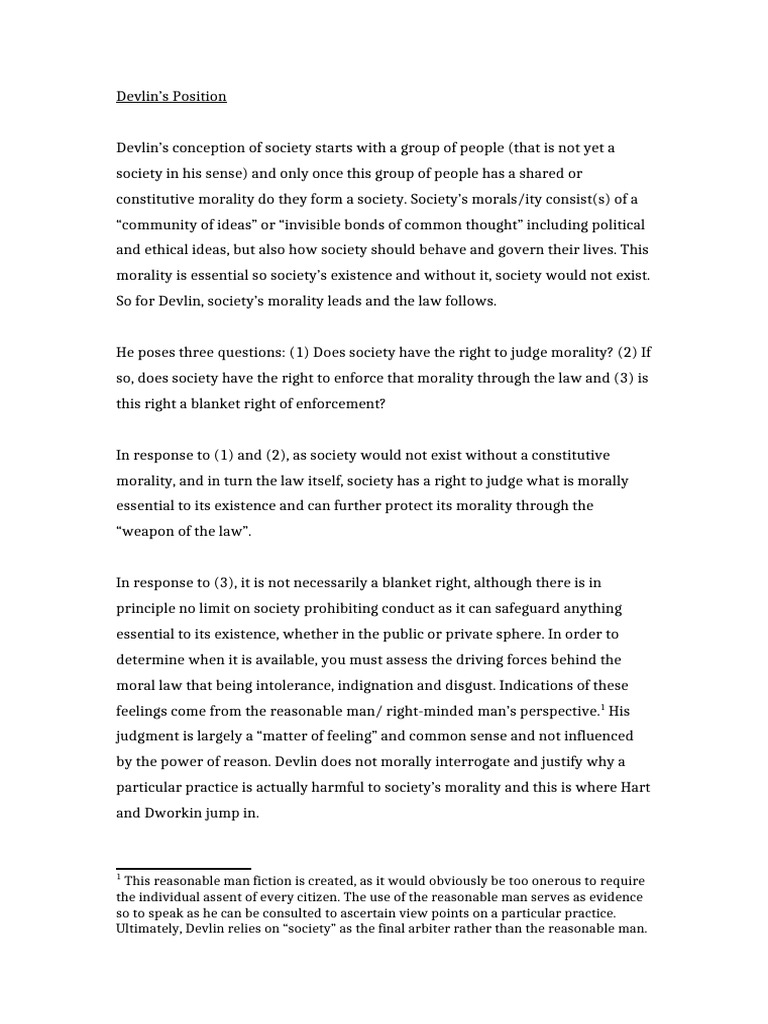 Summary of Devlin, Hart and Dworkin | PDF | Utilitarianism | Morality