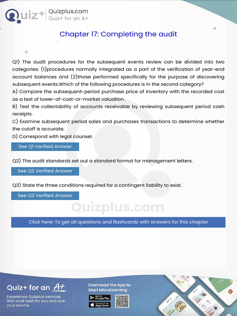 The Audit Procedures For The Subsequent Events Review Can Be Divided ...