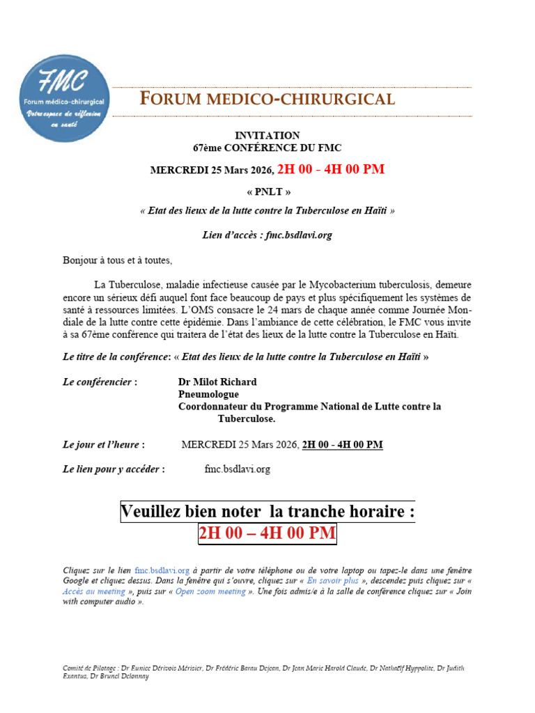 INVITATION 67è CONFERENCE DU FMC - PNLT - 25 MARS 2026, 2H 00 - 4H 00 ...