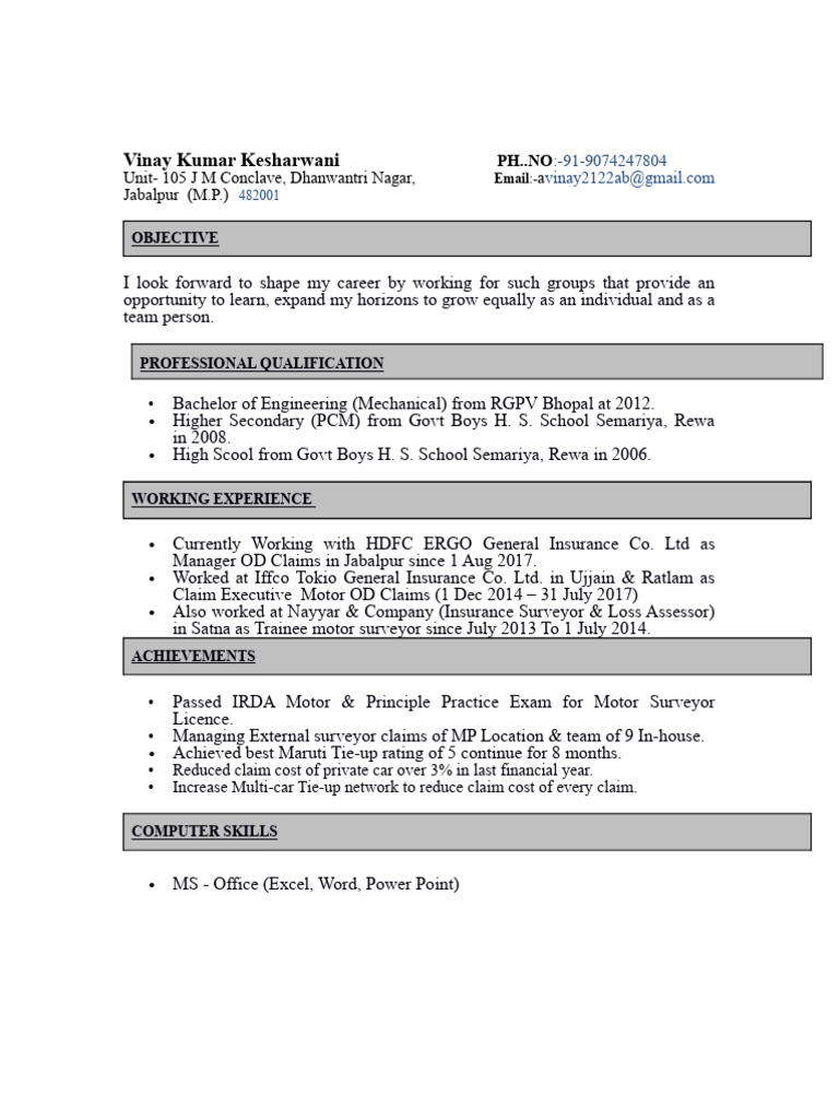 Vinay Kesharwani CV | PDF